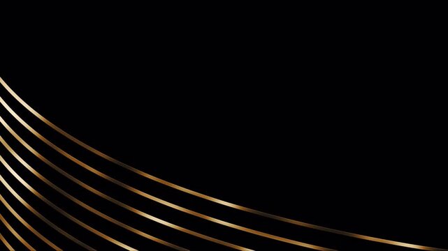 Elegant golden frame animation with sweeping curved lines and metallic reflections. Luxury abstract gold border on transparent alpha channel background for elegant video overlay