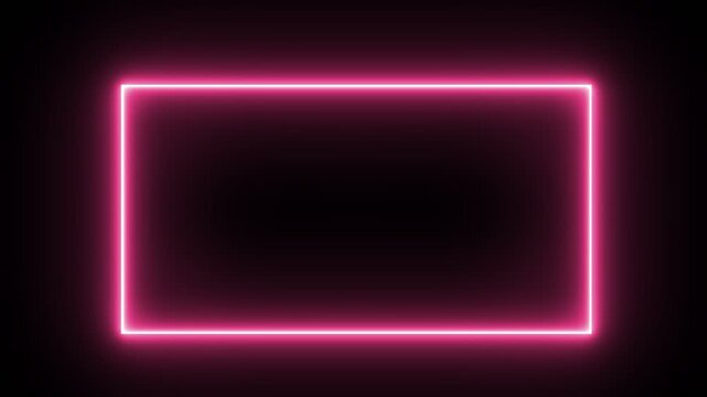 Neon Line Rectangle Shape Rotation Loop, Flashing Grid Pattern Background, Blue Pink Glowing Border Frame, Futuristic Retro Display Animation, Seamless 4K Video Footage