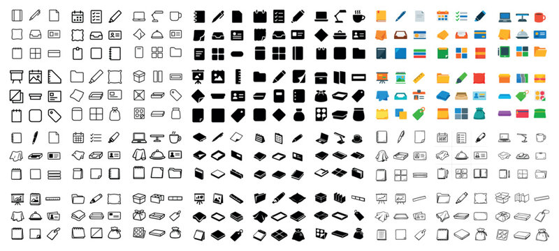Office and document vector symbols with folder paper and pencil for digital presentation in flat design