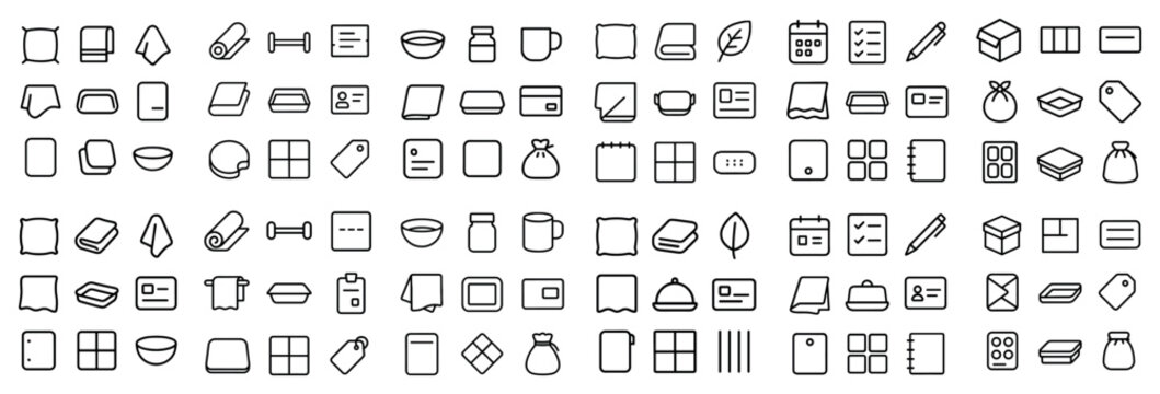 Home and office concept icons with notebook, calendar and bowl for infographic design in simple outline style