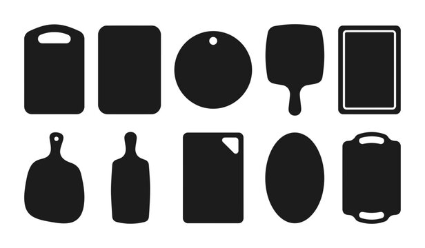Collection of Silhouetted Kitchen Cutting Boards on White Background