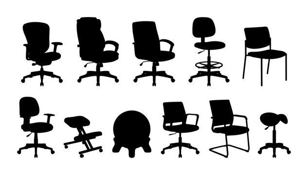 Collection of Office Furniture Silhouettes Diverse Chair Types