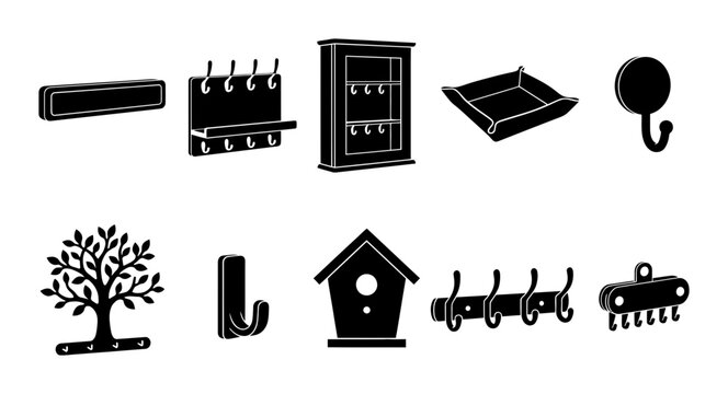 Collection of hooks, key holders, and decorative items