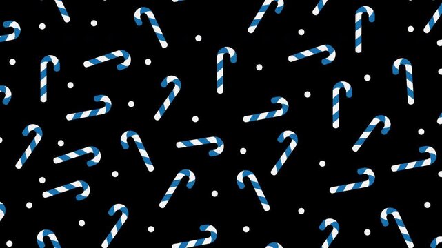 Candy cane motion pattern. Candy cane seamless pattern. Loopable motion with traditional candy canes. Sweets and decorations animated texture. Transparent background with alpha channel