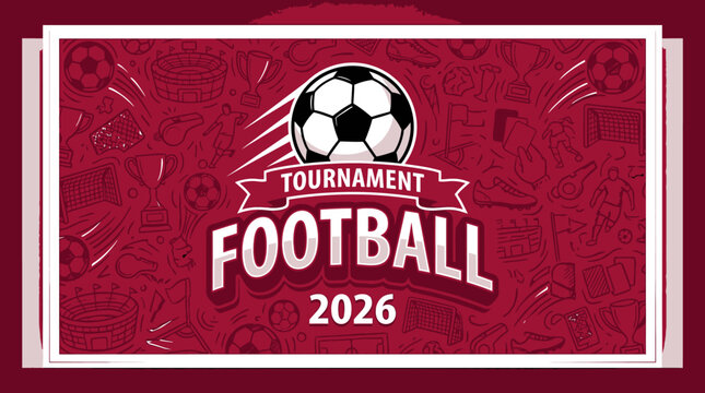 Football tournament 2026 graphic with central ball on red.