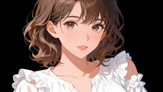 Anime girl with brown hair and white top