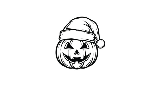 Halloween pumpkin wearing Santa hat.