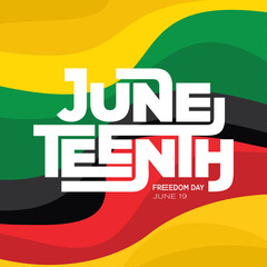Obraz premium Juneteenth Social Media Post, Freedom Day banner vector abstract background template design with bold typography in green, yellow and red color for June 19