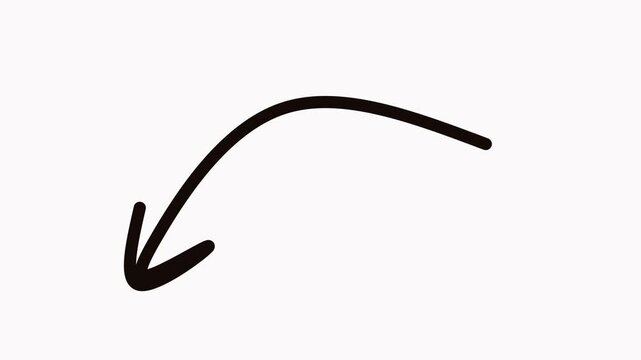 Black curved arrow on white background, pointing downward left in a circular motion
