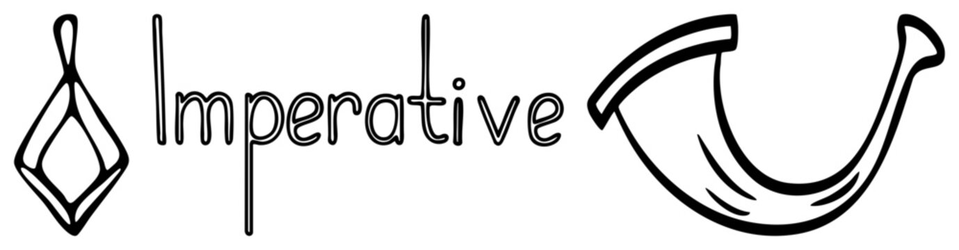 Clean typographic composition featuring the word Imperative alongside a stylized diamond shape and a curved hunting horn. This sleek glyph design uses bold black for a modern look.