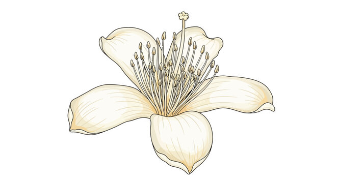 Detailed illustration of a light yellow flower with visible stamens and pistil.