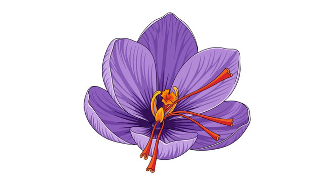 Purple saffron flower illustration with red stigmas