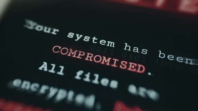 Your system has been compromised. All files are encrypted, message on screen