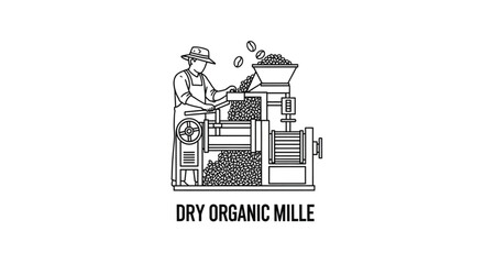Fototapeta premium Man operating a grain mill machine.