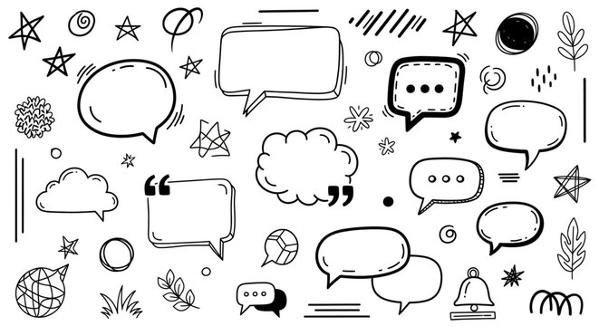 Hand drawn bold arrows and scribble shapes with hearts and crown doodles for emphasis shapes talk bubbles arrows and textboxes
