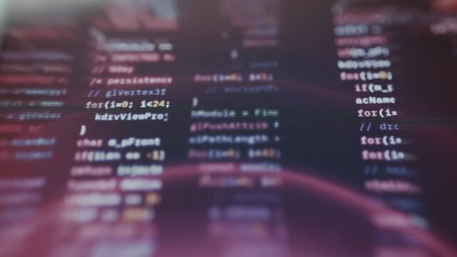 Red-tinted blurry code snippets representing cybercrime concept