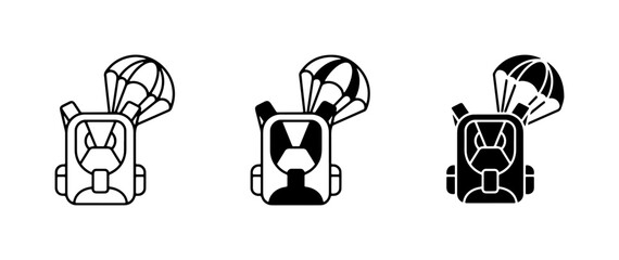 Parachute Pack Icons, Skydiving Gear Vector Set, Extreme Sports Equipment Graphics © Rahat