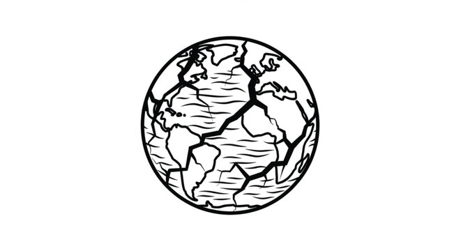 Black and white earth globe illustration.