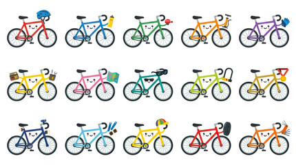 Obraz premium Cute Cartoon Bicycles Set. Flat Vector Illustration Collection of Adorable Bikes for Lifestyle Transport.