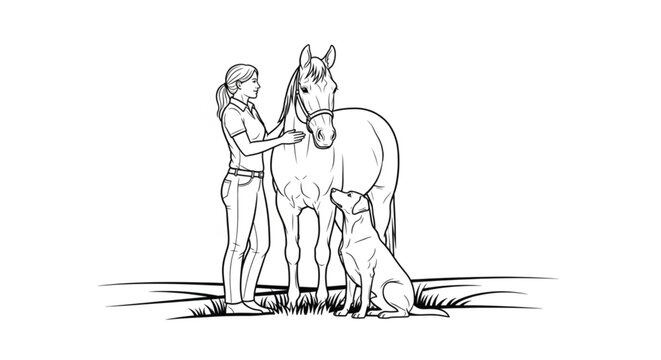 Woman petting a donkey outside.