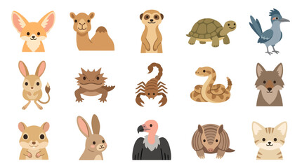 Obraz premium Cute Desert Animals Collection Vector Illustration Flat Design