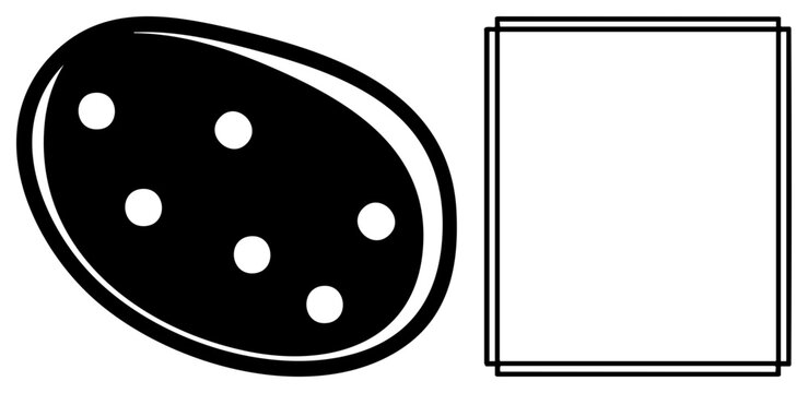 Stylized spud or earth featuring white spots sits beside a clean geometric square border. This simple graphic provides a high contrast silhouette for various design projects.
