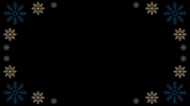 Snowflakes seamless border animation. Snowflakes seamless pattern. Snow border frame. Template for winter design. Transparent background with alpha channel