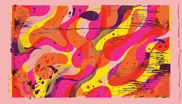 Abstract colorful psychedelic wavy banner background template with vibrant pink yellow orange liquid fluid paint splashes textures vector illustration