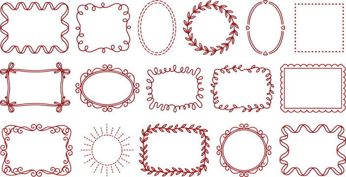 Hand drawn doodle border collection with elegant vintage frames rustic floral wreaths wavy lines and decorative line borders vector illustration