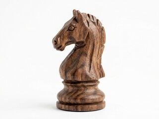 Fototapeta premium Brown wooden chess knight piece closeup.