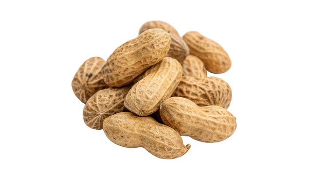 Group heap of natural organic peanuts in hard textured shells snack on transparent background