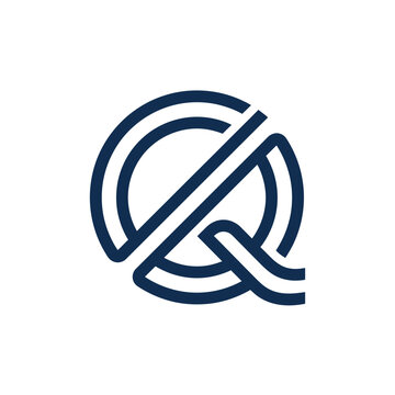 Interlocking double line letter Q logo in dark blue.