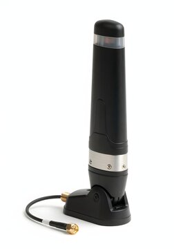 External antenna with cable and connector on white background isolated object technology equipment for wireless communication signal amplification.
