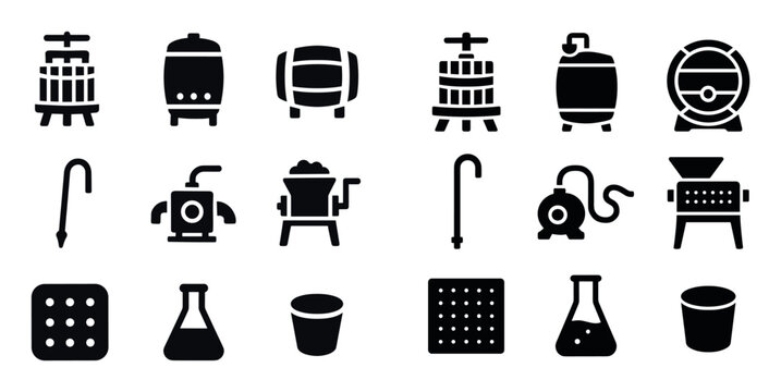 Brewery icons with press barrel flask glyph