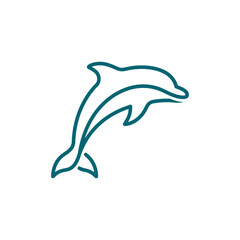 Stylized teal dolphin outline icon leaping. © STOKSGTEROMPETVAU