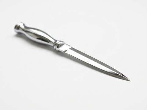 Silver dagger with ornate handle.