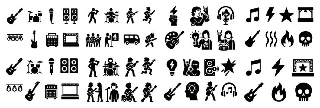 Music icons with guitar drum speaker minimal
