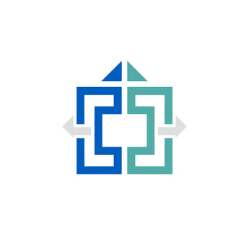 Mirrored square bracket icon with outward pointing arrows.
