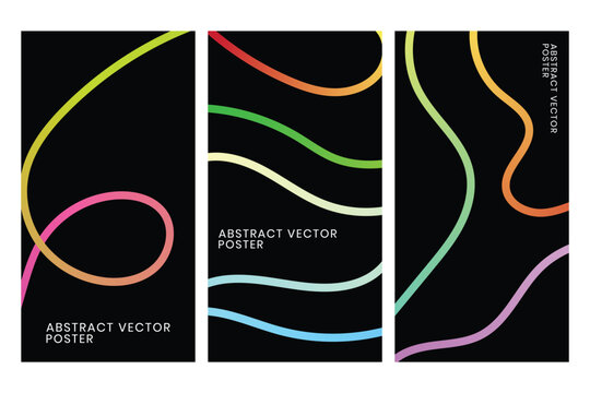Multi Panel Abstract Neon Gradient Line Art Vector Poster Set