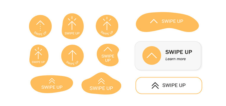 Modern UI button collection featuring swipe arrows for scrolling right, left, up and down with vibrant interface elements and navigation icons for web and mobile apps