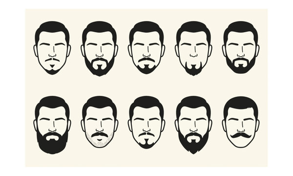 Men's Beard and Mustache Styles Icon Set Collection