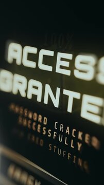 ACCESS GRANTED screen, unauthorized access to user account using a credential stuffing cyberattack