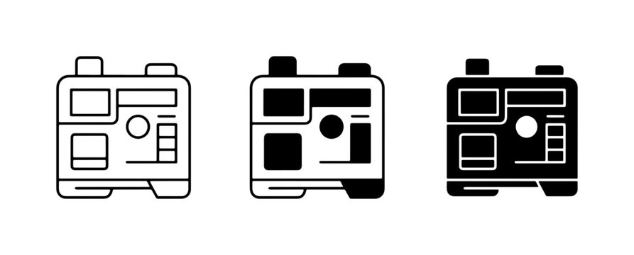 Portable Generator Icons, Power Supply Symbols, Electrical Equipment Vector Set