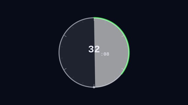 Animated football match timer clock counting through 90 minutes minimal design
