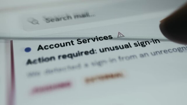 Security notification stating Action required for unusual sign-in, phishing attempt