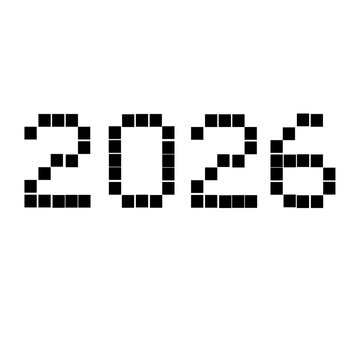 Retro 8-bit pixelated number 2026 in classic arcade video game style