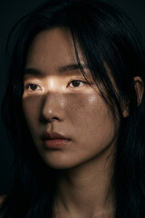 Fototapeta premium AI generated beautiful east asian woman cinematic portrait with flawless skin