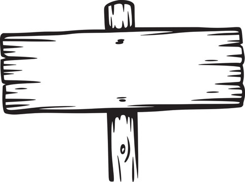 Rustic wooden sign post for information and directions with wood grain texture in hand drawn style.