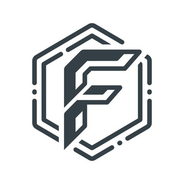 Stylized letter F emblem inside a hexagonal frame.