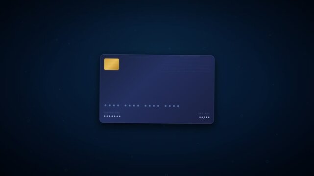 A conceptual animation of a generic credit card undergoing security scanning, showing a temporary cyber breach attempt or threat detection before successfully activating 256-bit encryption.